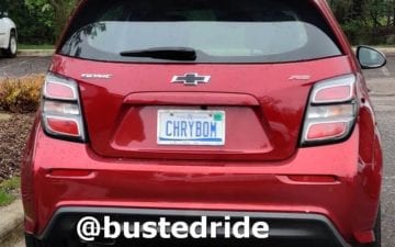 CHRYBOM farewell Chevrolet Sonics, RIP - Vanity License Plate by Busted Ride